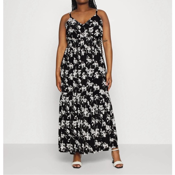 MICHAEL KORS Black/White Botanical Floral Print Maxi Dress 1X - Picture 1 of 15